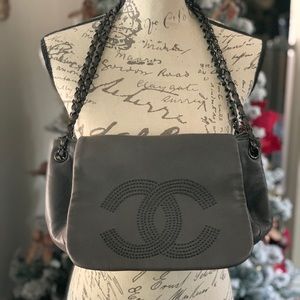 Authentic CHANEL Studded CC Lambskin Leather Bag